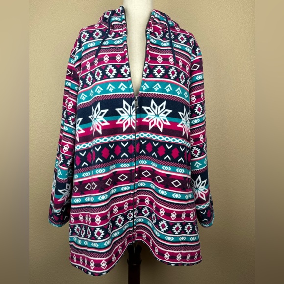 Blair Pink & Turquoise Fleece Hooded Jacket. Zippered & 2 Side Pockets. Size- 3X - Picture 2 of 13